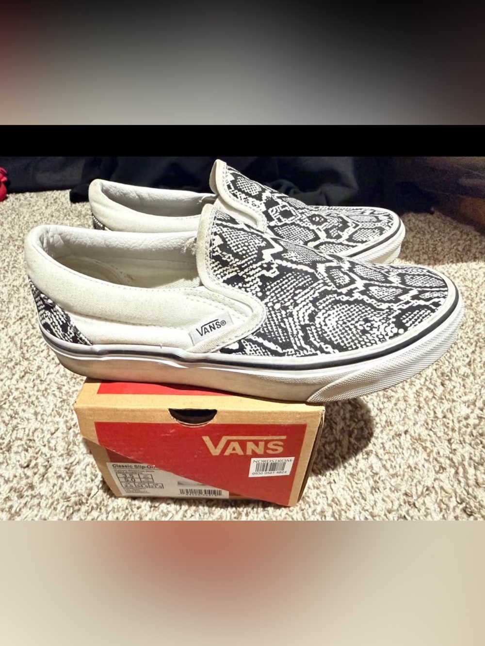Vans Slip-On Sneakers in Black & White Snake Print